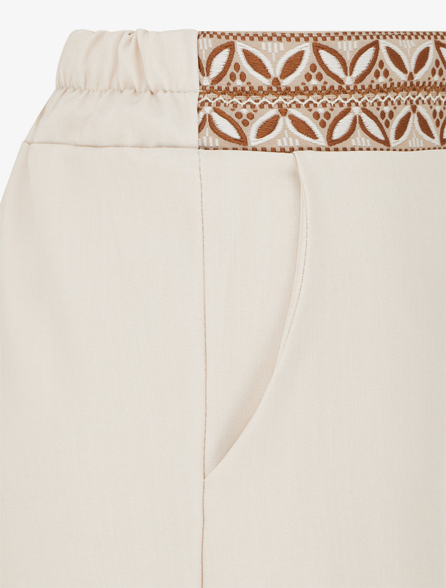 Pantalon fluide unie à taille haute - Beige - 3