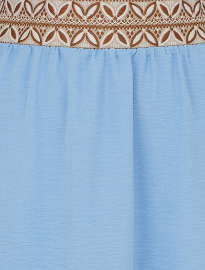 Jupe fluide longue à bande imprimé - Bleu ciel - 3