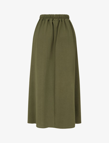 Jupe fluide longue à bande imprimé - Kaki - 2