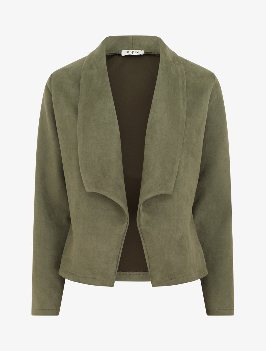 Veste en suédine à cole châle - Kaki - 1