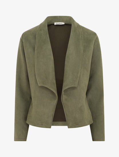 Veste en suédine à cole châle - Kaki - 1