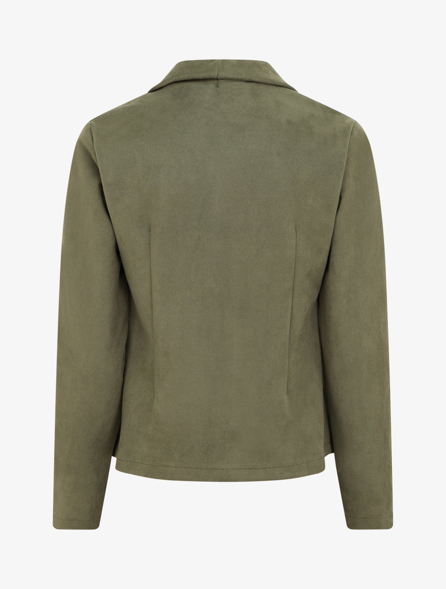 Veste en suédine à cole châle - Kaki - 2