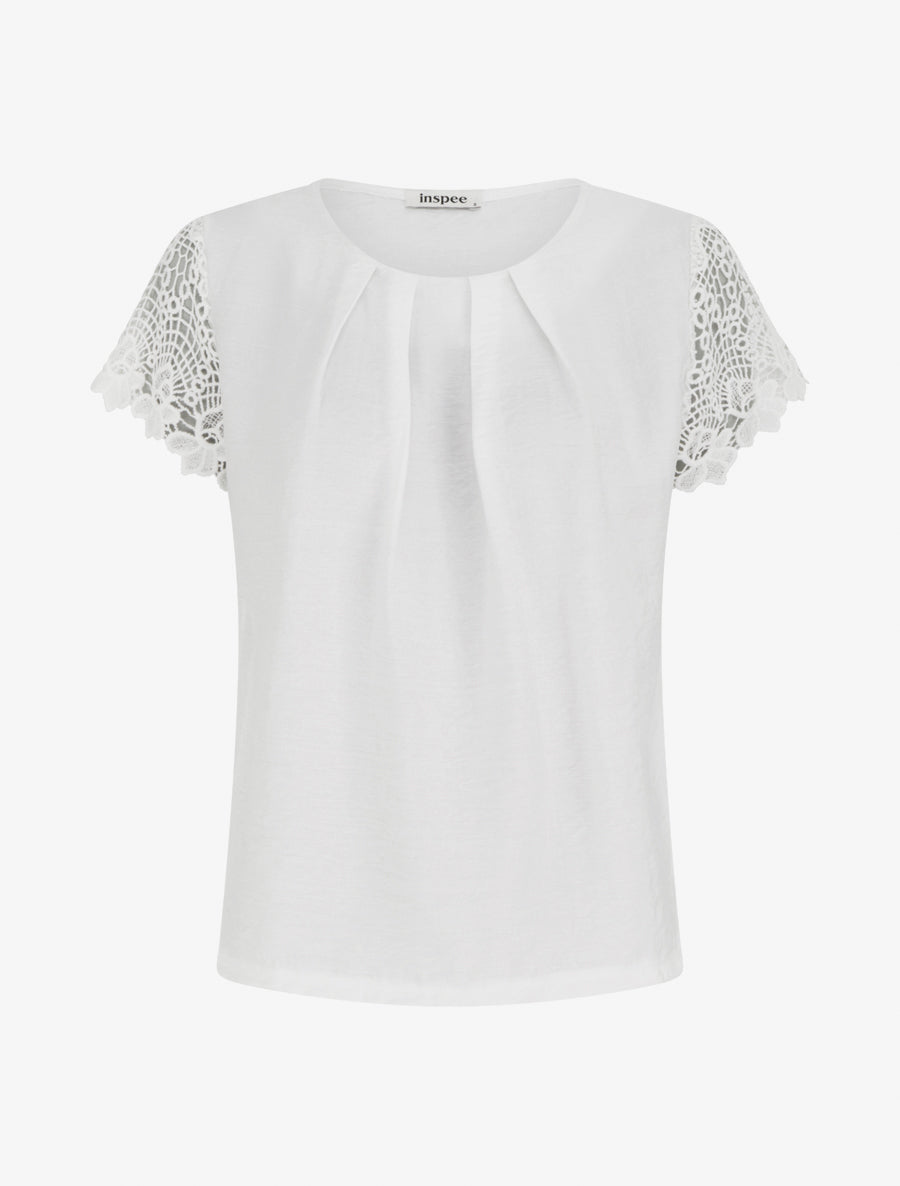 Top droit manches courtes en dentelle - Blanc - 1