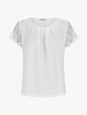 Top droit manches courtes en dentelle - Blanc - 1