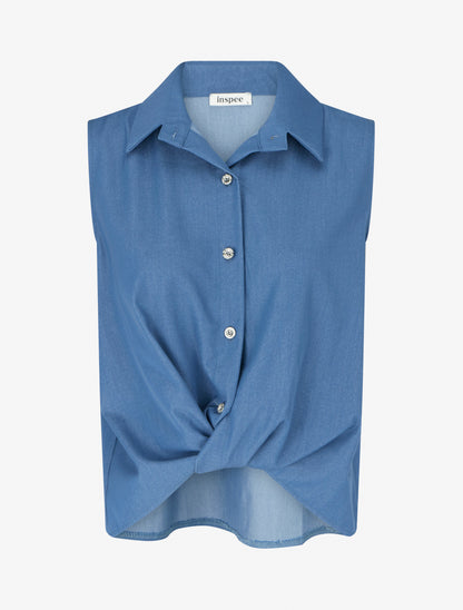 Chemise sans manches effet torsadé - Bleu denim - 1