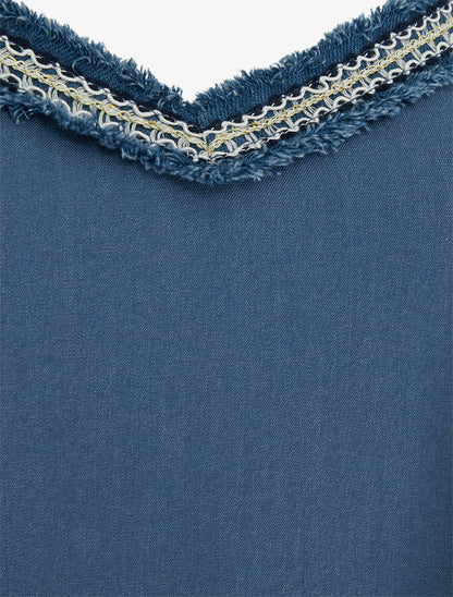 Débardeur à col V brodé - Bleu - 3