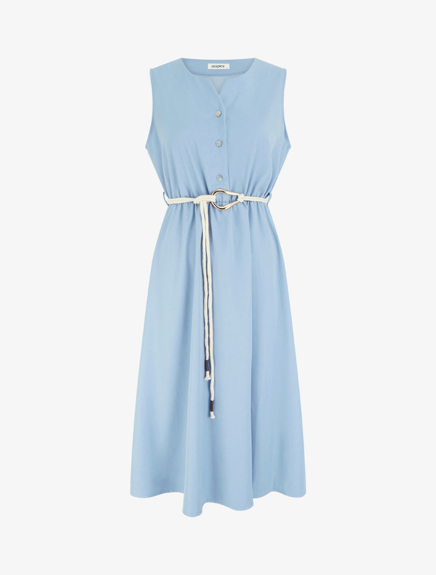 Robe longue unie à taille élastiquée - Bleu ciel - 1