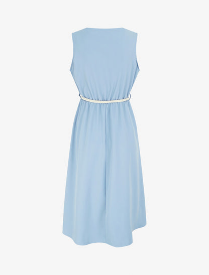 Robe longue unie à taille élastiquée - Bleu ciel - 2