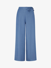 Pantalon fluide uni à liens à nouer - Bleu - 1