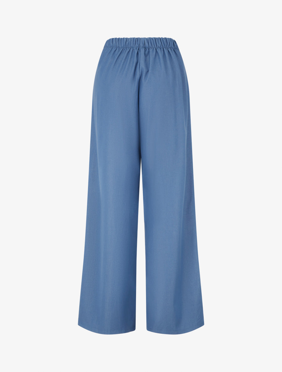 Pantalon fluide uni à pont - Bleu - 2
