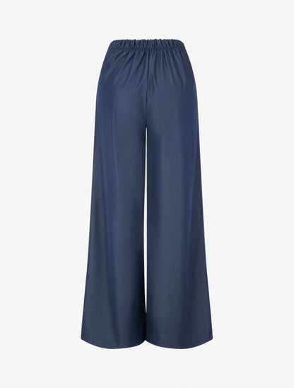 Pantalon fluide uni à pont - Bleu brut - 2