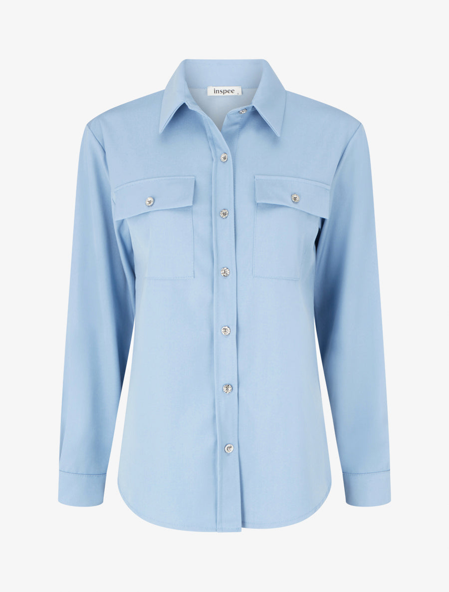 Chemise unie fluide à poches - Bleu ciel - 1