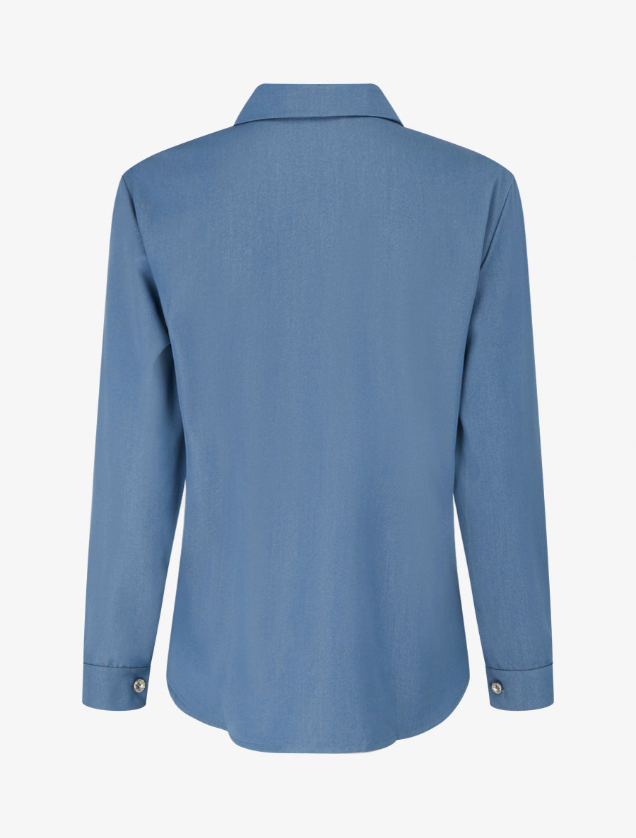 Chemise unie fluide à poches - Bleu - 2