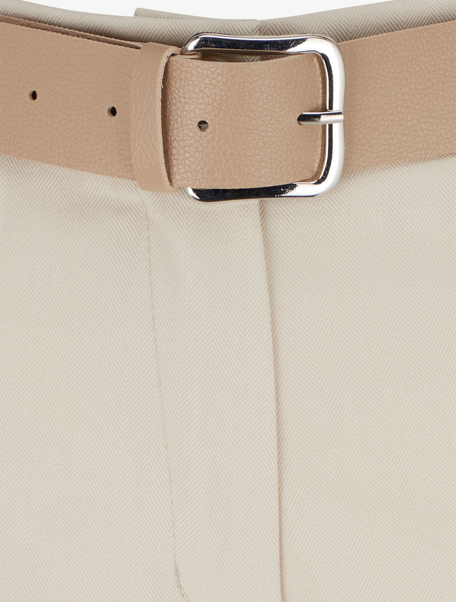 Short ceinturé uni à ourlet - Beige - 3