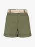 Short ceinturé uni à ourlet - Kaki - 1