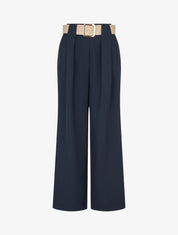 Pantalon uni à passant stylisé - Marine - 1