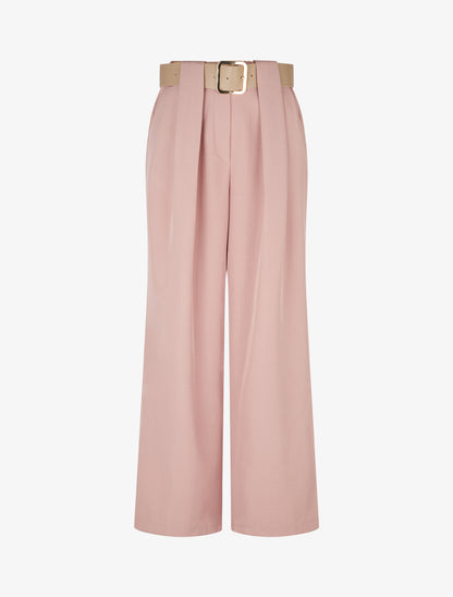 Pantalon uni à passant stylisé - Rose - 1