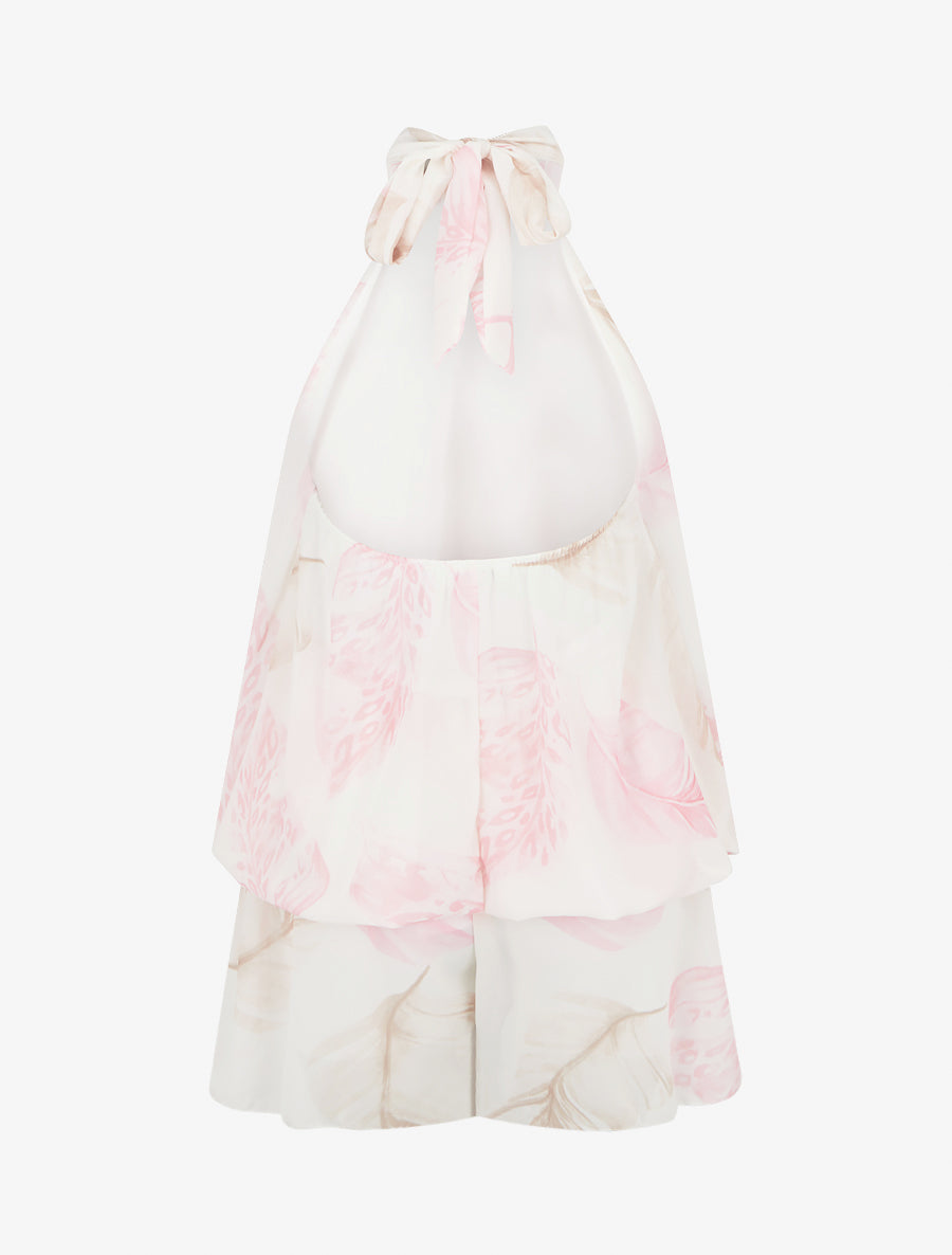 Combishort volanté imprimé feuilles à dos nu - Rose - 2