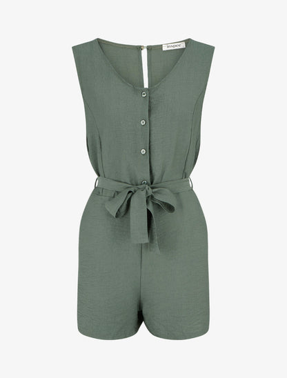 Combishort boutonné sans manches - Kaki - 1