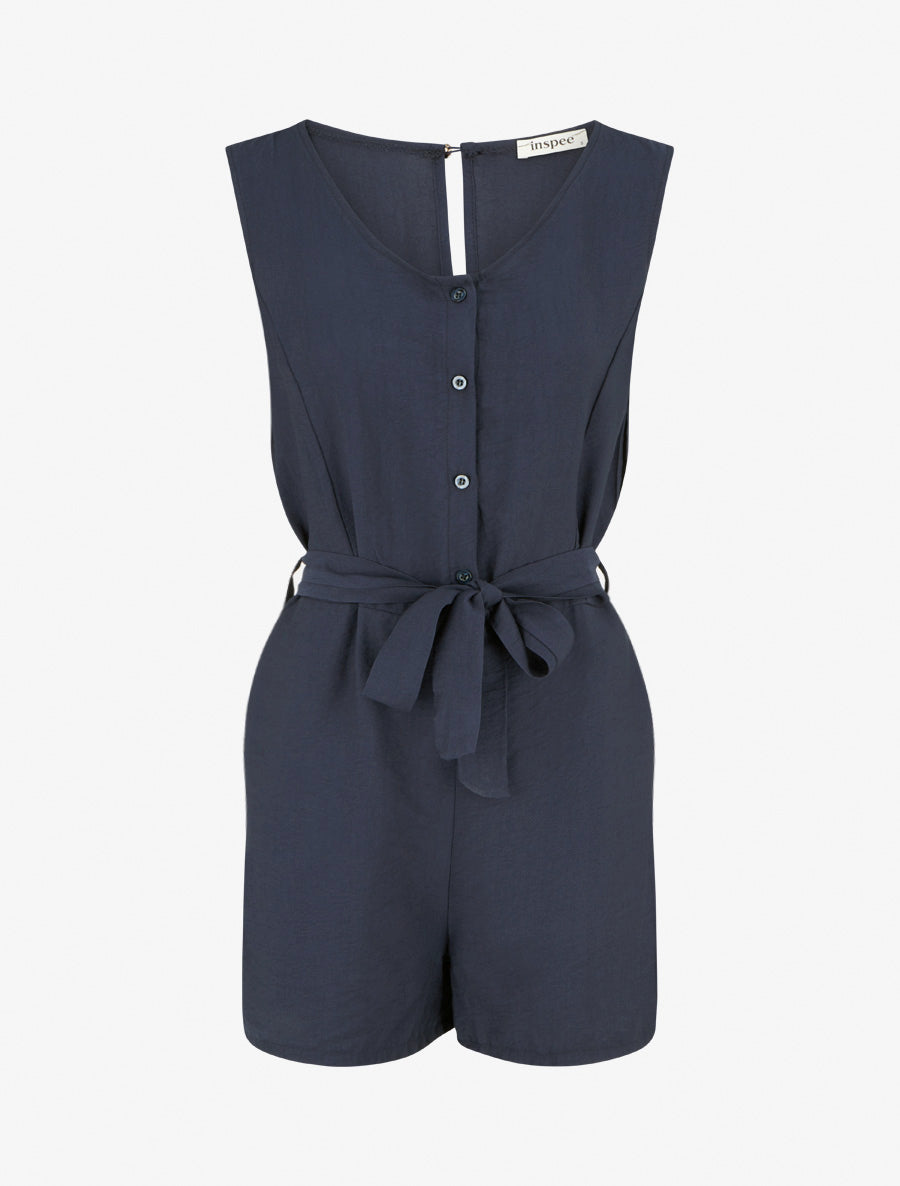 Combishort boutonné sans manches - Marine - 1