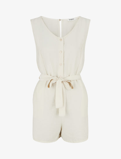 Combishort boutonné sans manches - Beige - 1