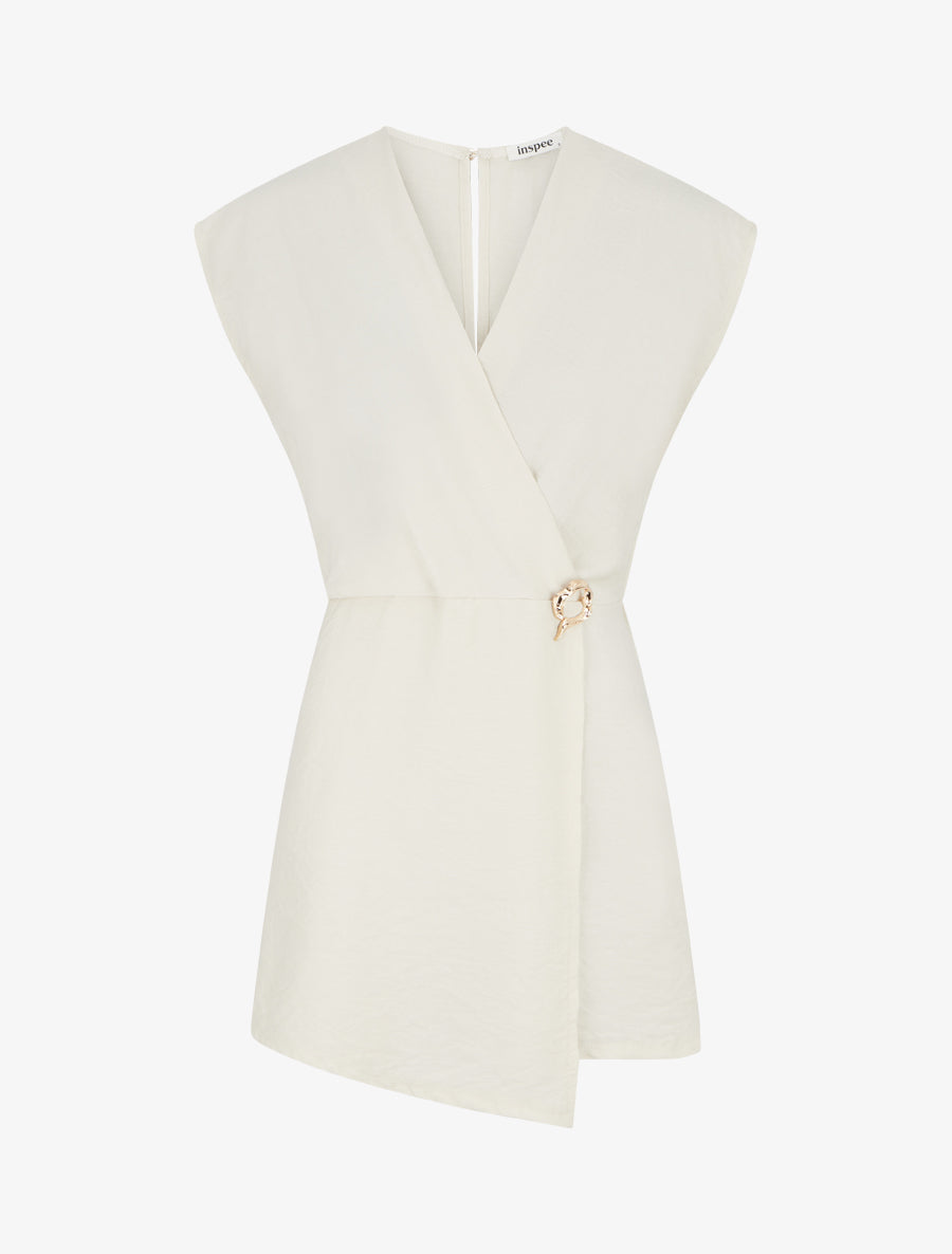 Combishort style robe portefeuille à broche - Beige - 1
