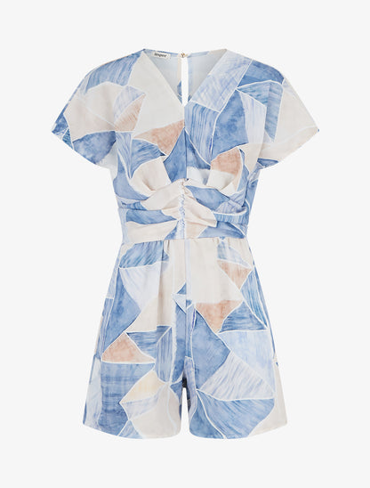 Combishort droit manches courtes imprimé fantaisie - Bleu - 1