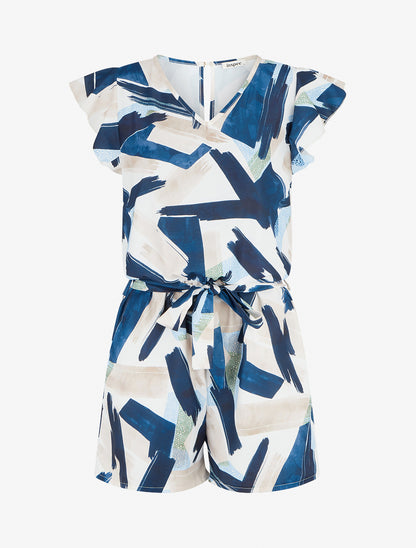 Combishort fantaisie à manches courtes volantées - Marine - 1
