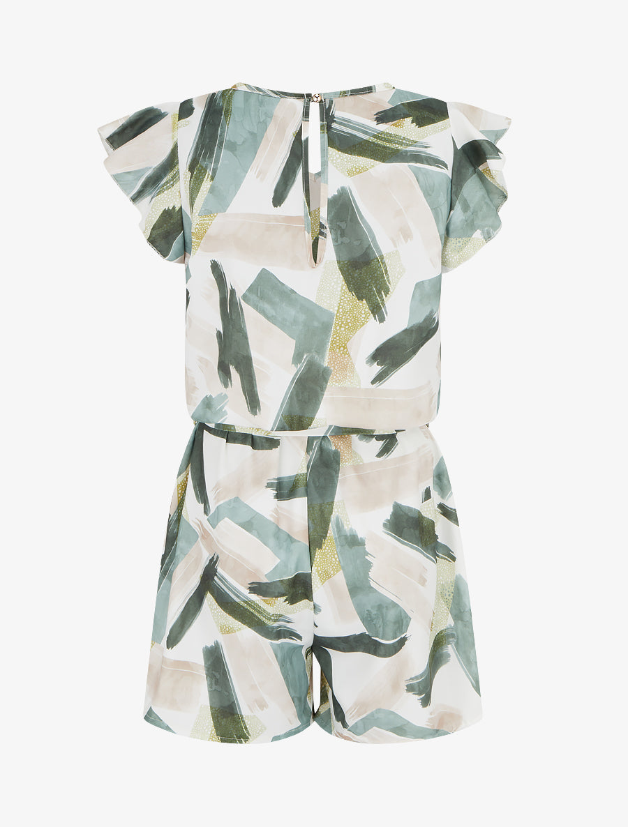 Combishort fantaisie à manches courtes volantées - Kaki - 2