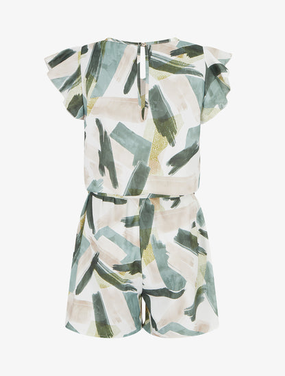 Combishort fantaisie à manches courtes volantées - Kaki - 2