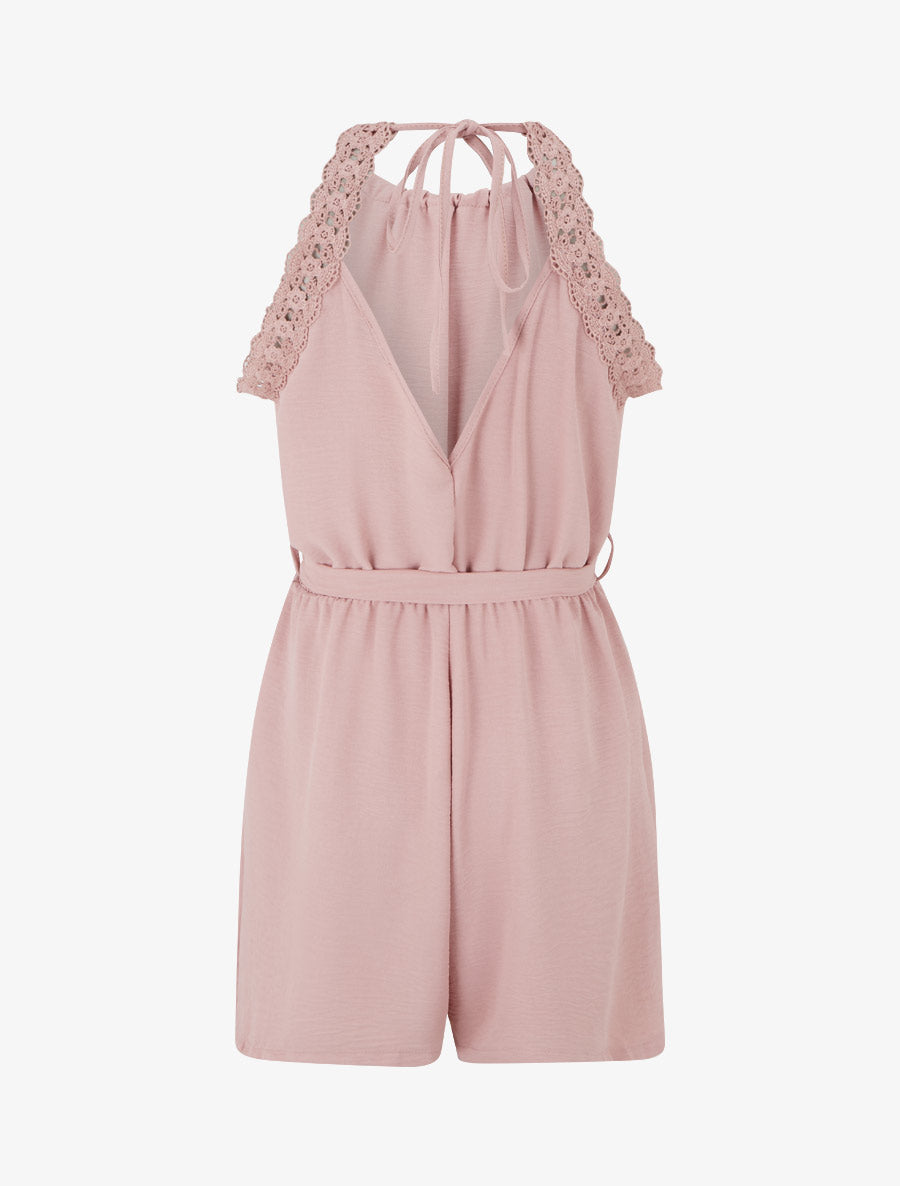 Combishort à dentelle et dos ouvert - Rose - 2