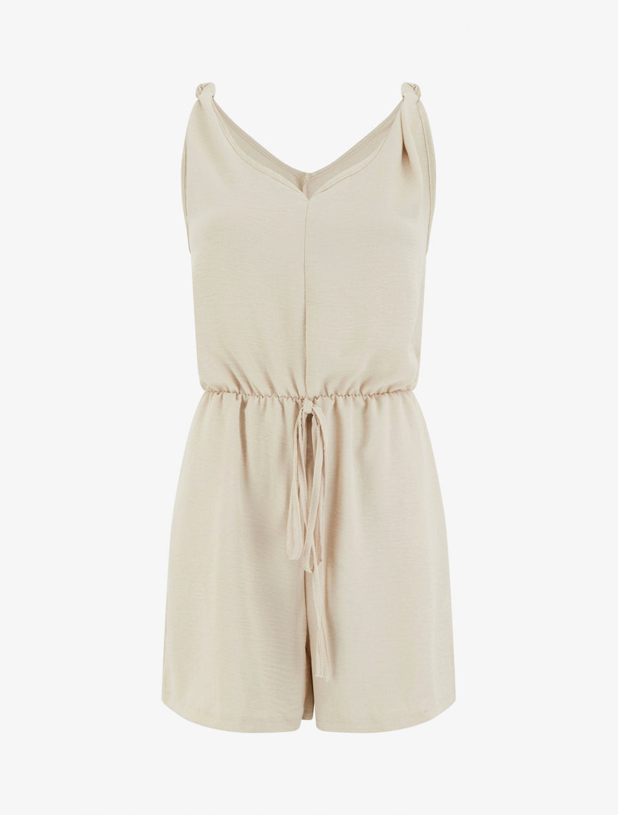 Combishort uni à taille élastiquée - Beige - 1