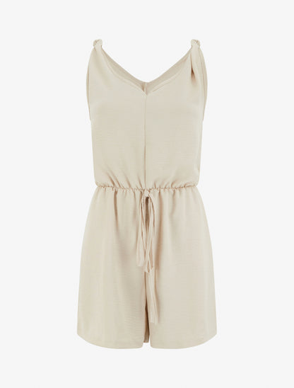 Combishort uni à taille élastiquée - Beige - 1