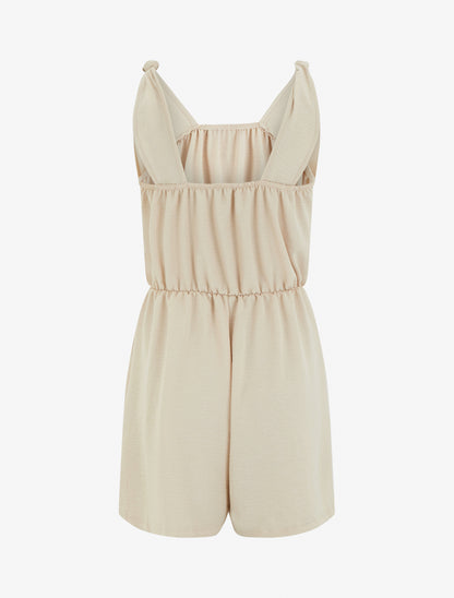 Combishort uni à taille élastiquée - Beige - 2