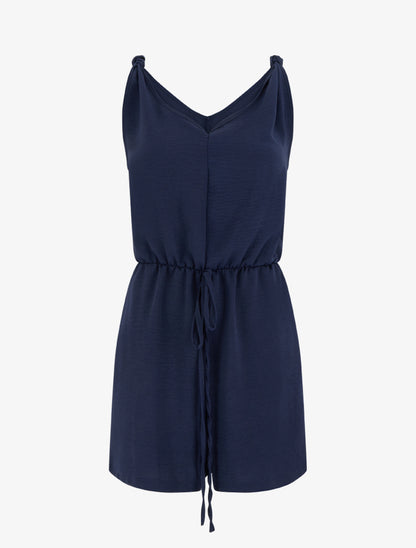 Combishort uni à taille élastiquée - Marine - 1