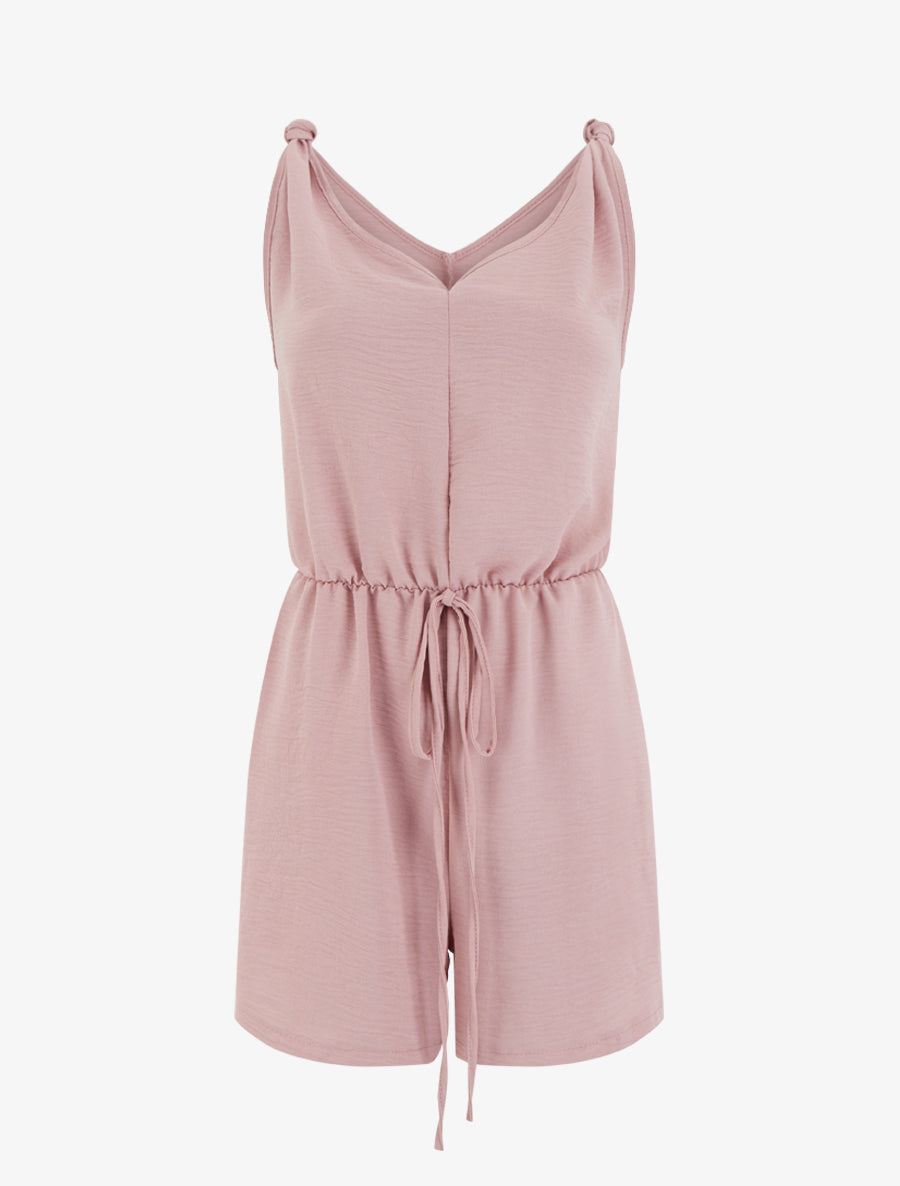 Combishort uni à taille élastiquée - Vieux rose - 1