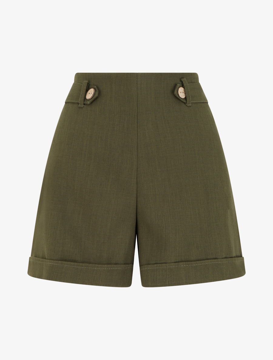 Short uni élastiqué - Kaki - 1