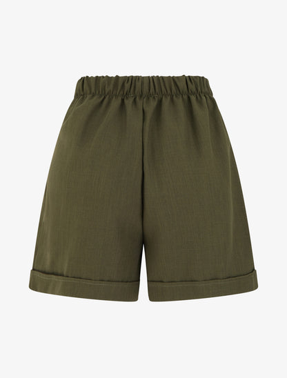 Short uni élastiqué - Kaki - 2