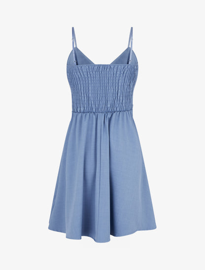 Robe patineuse unie à fines bretelles - Bleu - 2