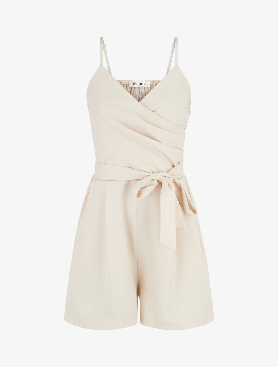 Combishort fluide à fines bretelles - Beige - 1