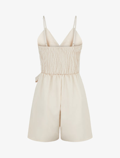 Combishort fluide à fines bretelles - Beige - 2