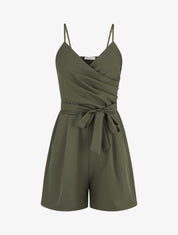 Combishort fluide à fines bretelles - Kaki - 1