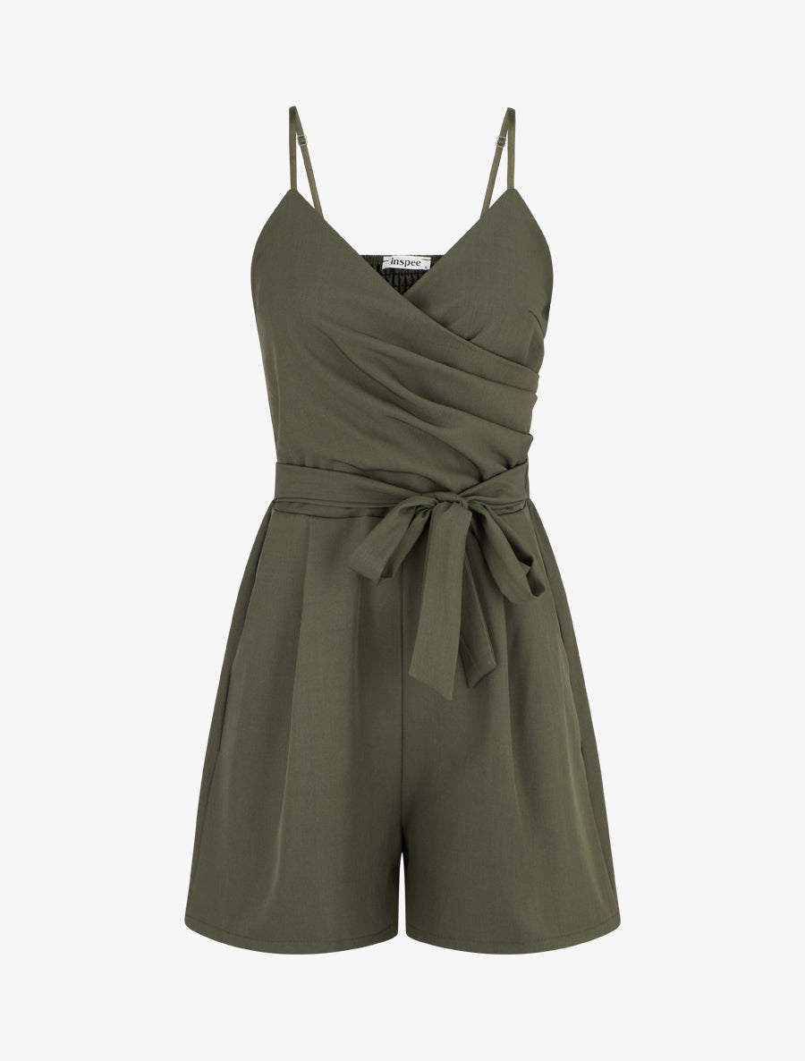 Combishort fluide à fines bretelles - Kaki - 1