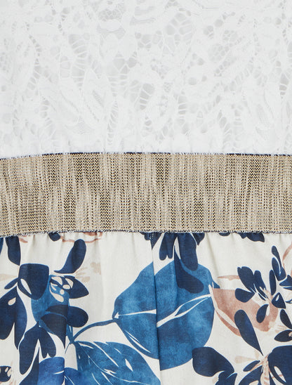 Combishort à dentelle et imprimé fleuri - Marine - 3