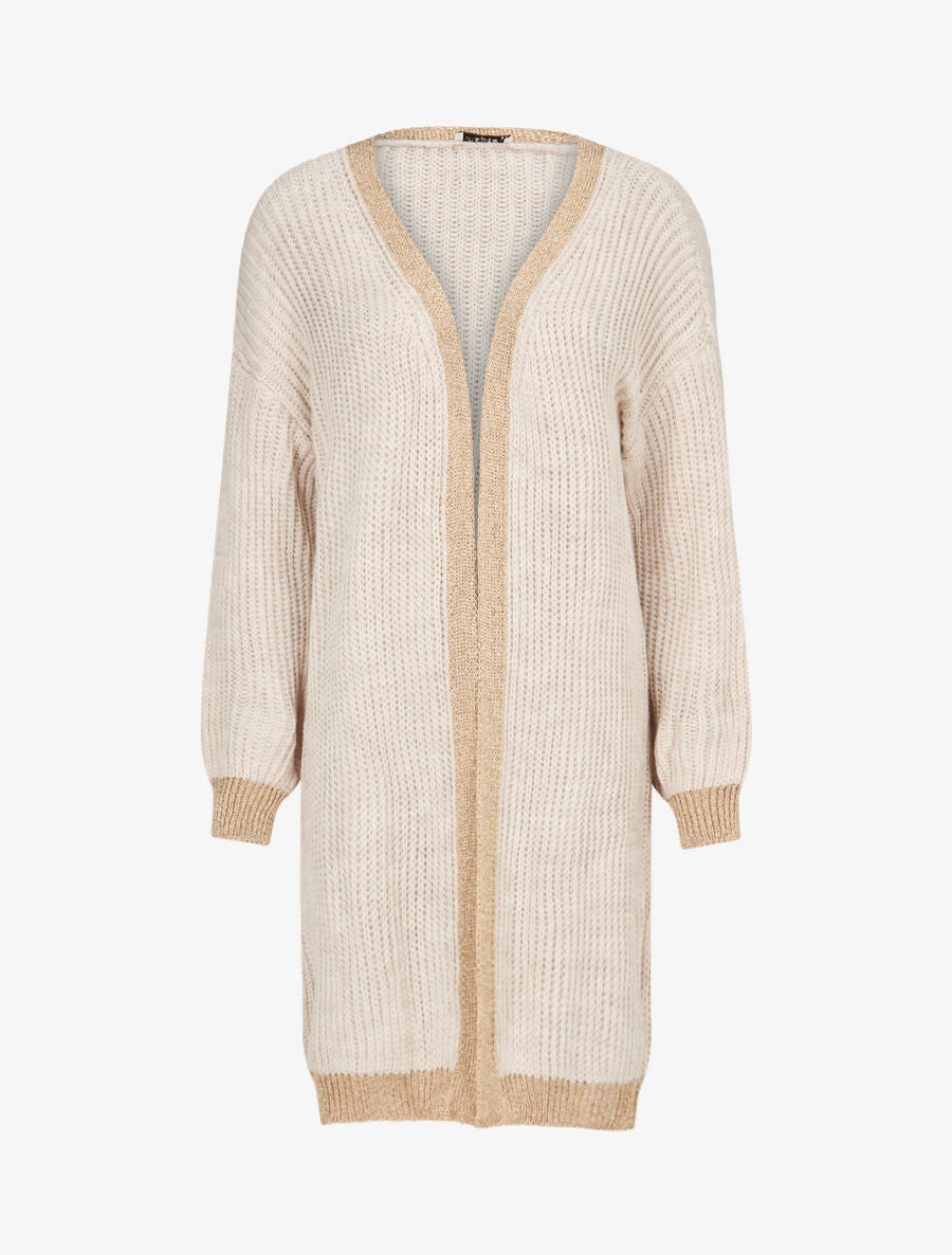 Gilet à bords lamés dorés - Beige - 1