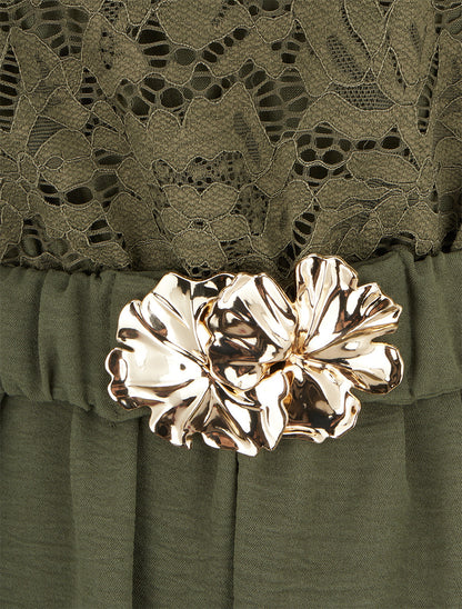 Combishort à buste en dentelle - Kaki - 3