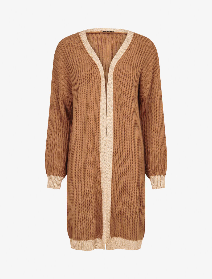 Gilet à bords lamés dorés - Camel - 4