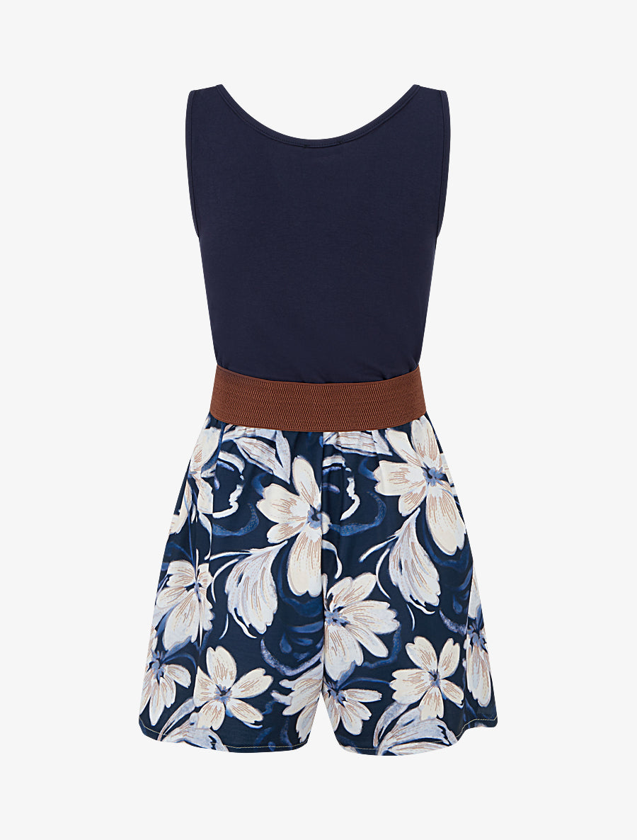 Combishort ceinturé à imprimé floral - Marine - 2