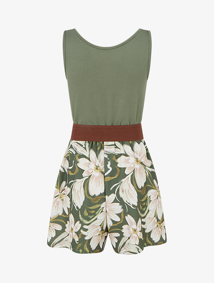 Combishort ceinturé à imprimé floral - Kaki - 2