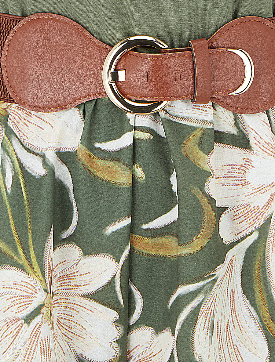 Combishort ceinturé à imprimé floral - Kaki - 3